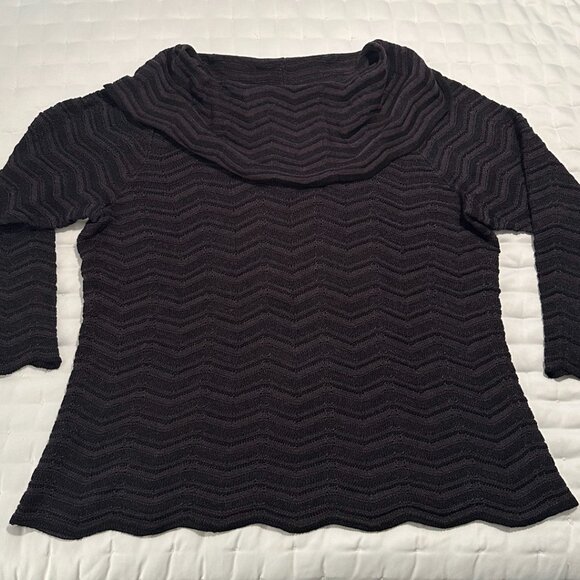 Nic+Zoe Black Fold-Over Cowl Neck Chevron Design Sweater, 1X - Picture 3 of 5